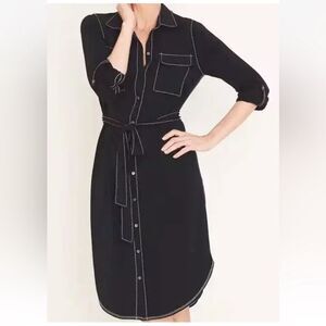 Chico’s Black Contrast Stitch Shirt Dress Button Front Size 2 (Fits L)c